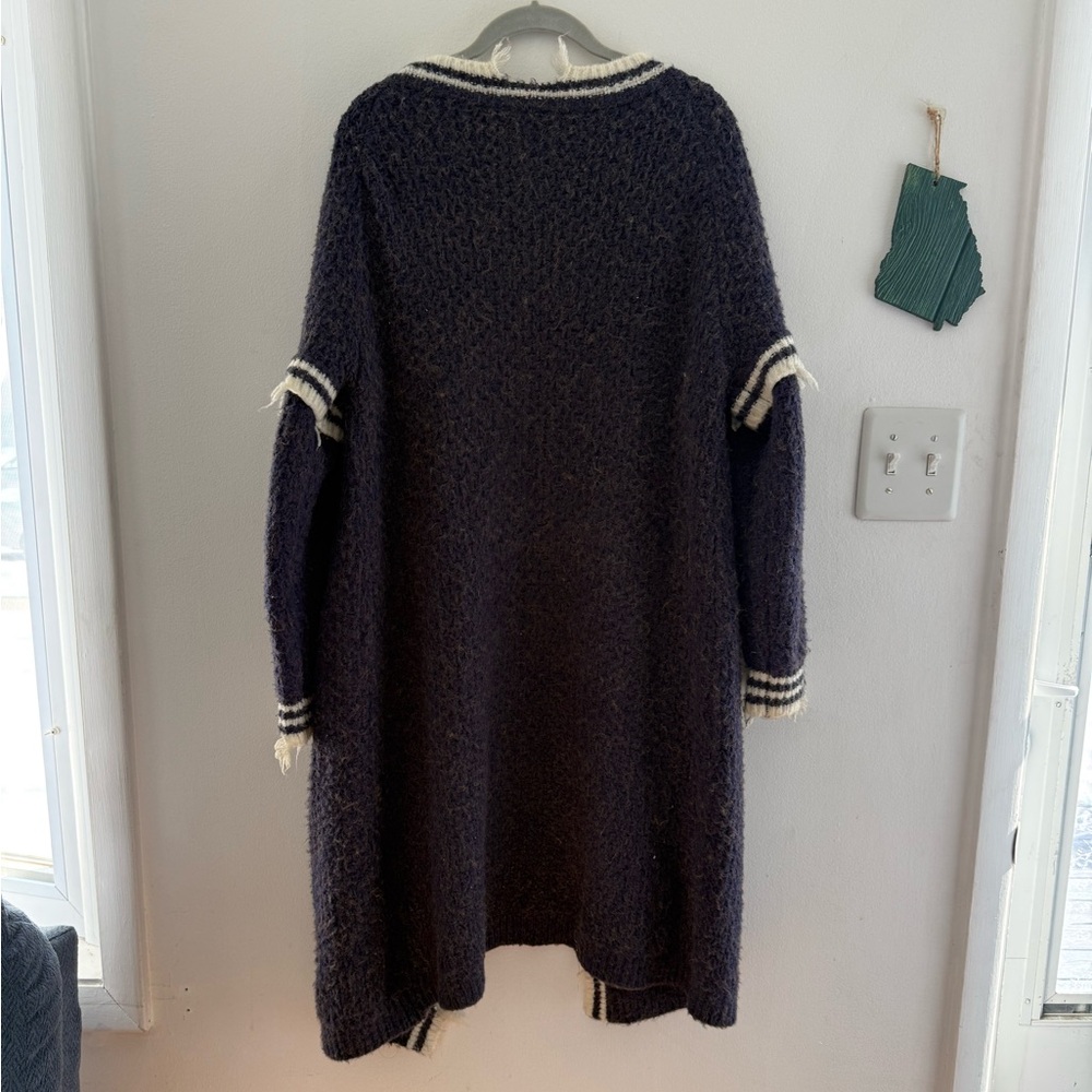 POL Navy and Cream Distressed Varsity Cardigan - Picture 3 of 11